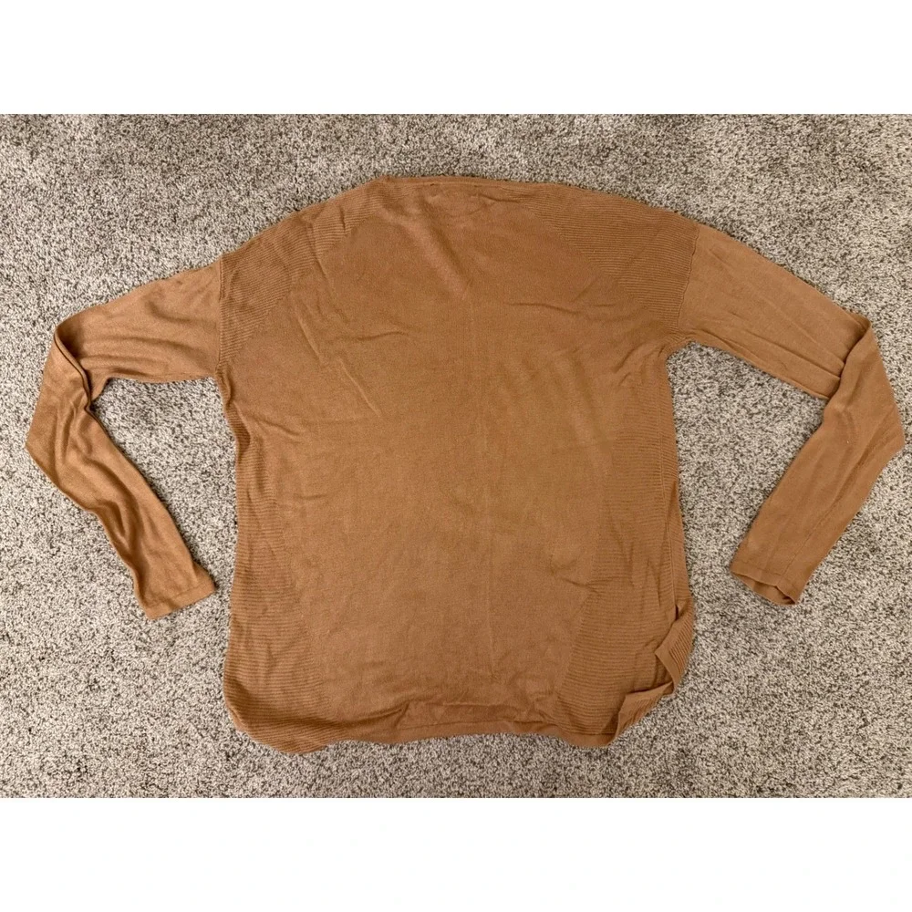 Lord & Taylor Womens‎ Camel Brown Ribbed Panel Crew Neck Knit Sweater Size Small